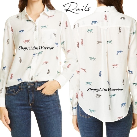 Rails colorful cat print long sleeve collared viscose top *shop@iamwarrior - Picture 2 of 15